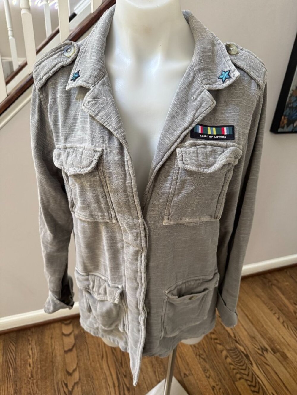 Sundry Army of Lovers Embroidered Cotton Shirt Jacket Grey Size 1 Small